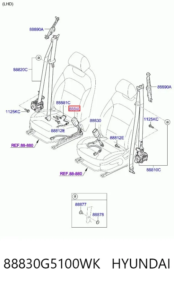 Рычаг (замок) фиксации ремня безопасности передний 88830G5100WK Hyundai/Kia
