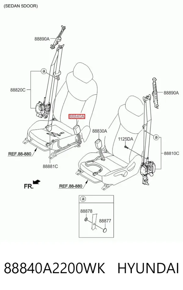 Рычаг (замок) фиксации ремня безопасности передний правый 88840A2200WK Hyundai/Kia