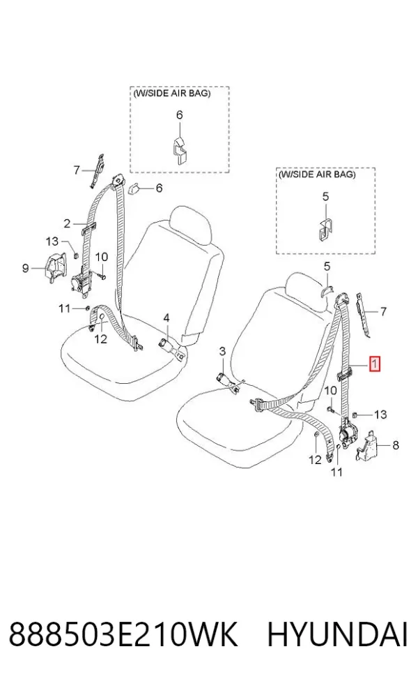 Левый ремень безопасности 888503E210WK Hyundai/Kia
