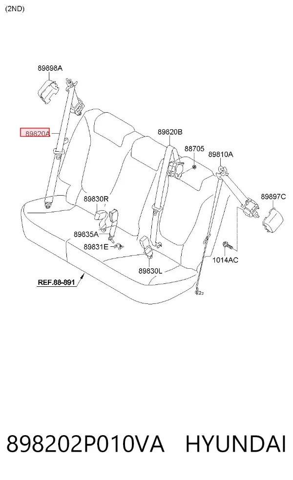 Ремень безопасности задний правый 898202P010VA Hyundai/Kia