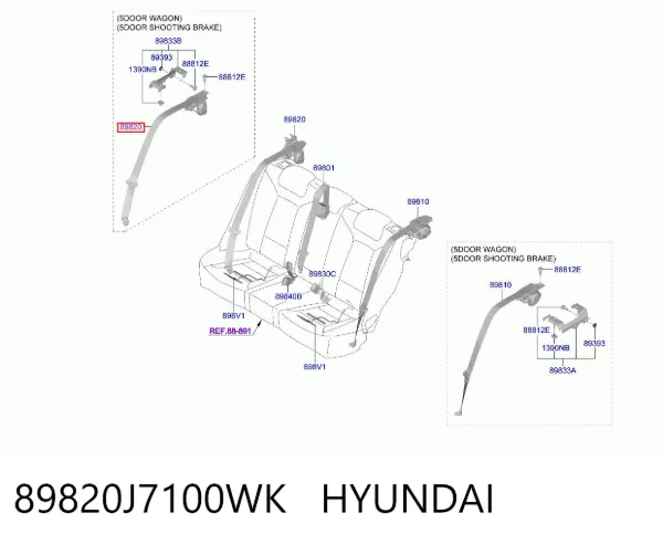 Ремень безопасности задний правый 89820J7100WK Hyundai/Kia