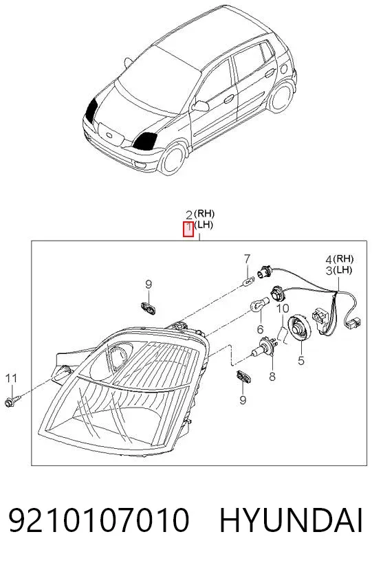 Левая фара 9210107010 Hyundai/Kia