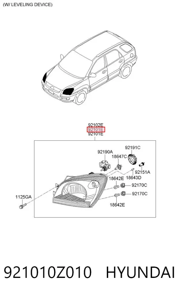 Левая фара 921010Z010 Hyundai/Kia