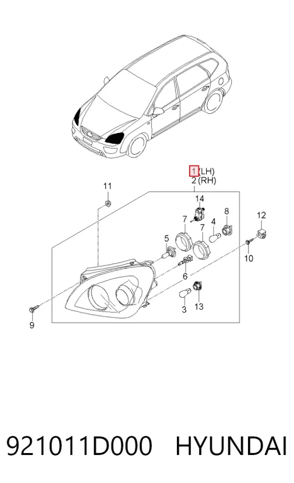 Левая фара 921011D000 Hyundai/Kia