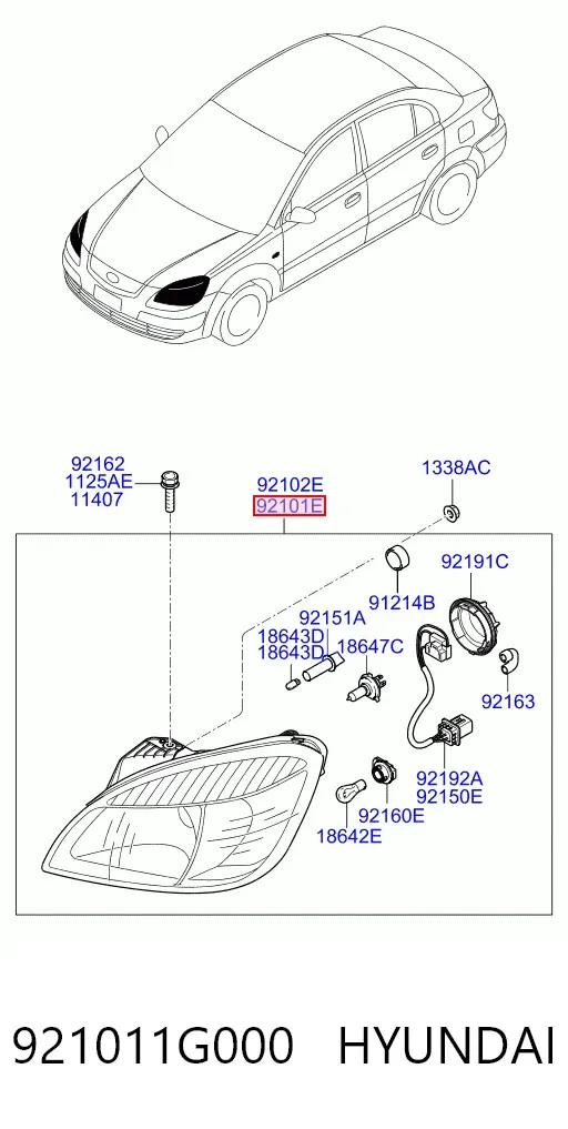 Левая фара 921011G000 Hyundai/Kia