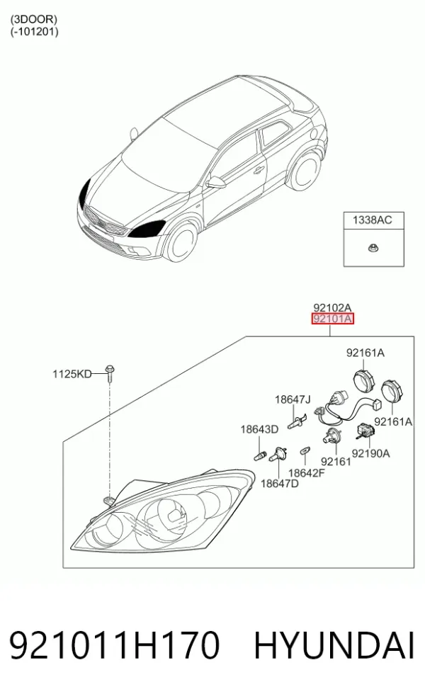 Левая фара 921011H170 Hyundai/Kia