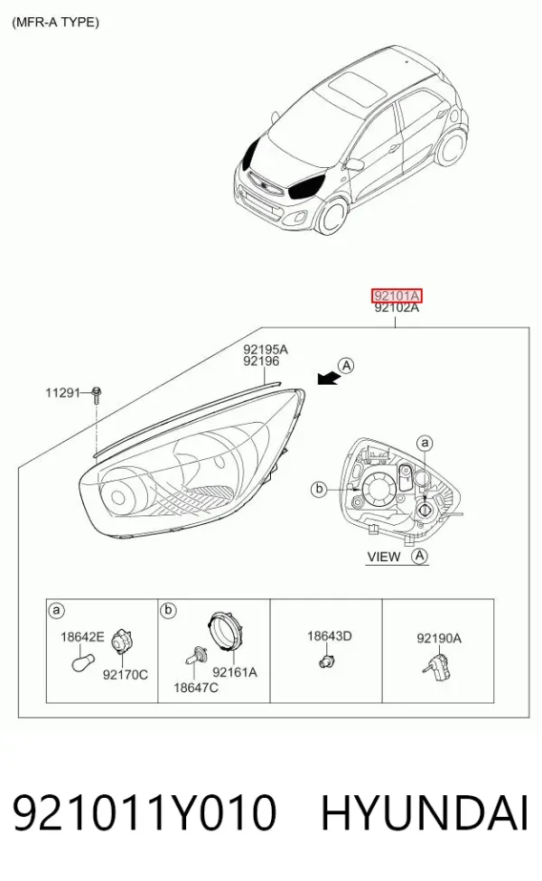 Левая фара 921011Y010 Hyundai/Kia