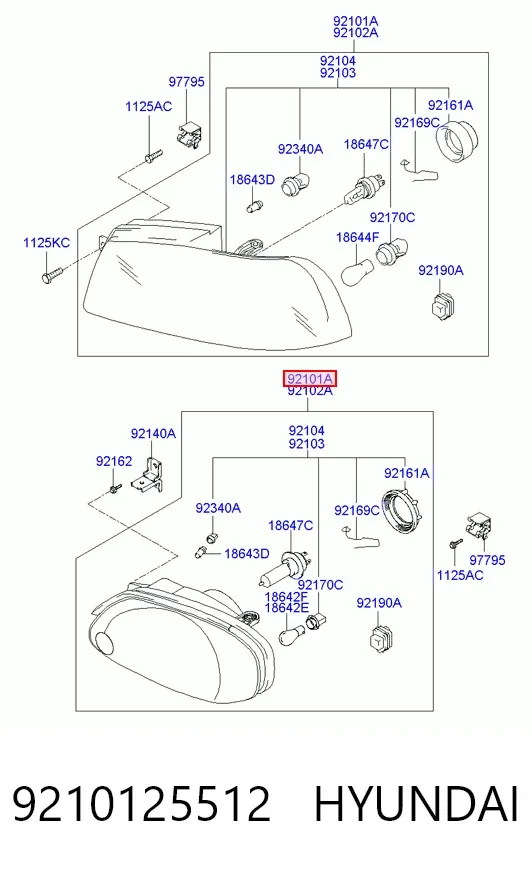 Левая фара 9210125512 Hyundai/Kia