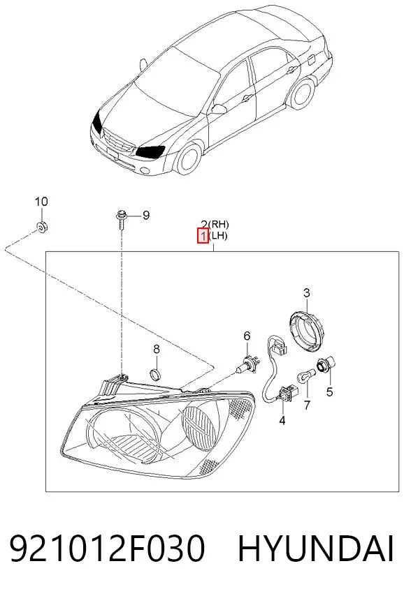 Левая фара 921012F030 Hyundai/Kia