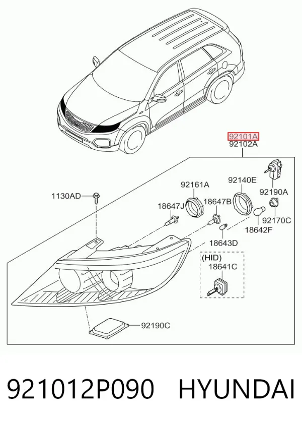 Левая фара 921012P090 Hyundai/Kia