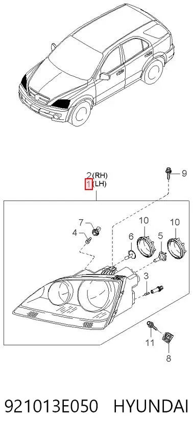 Левая фара 921013E050 Hyundai/Kia