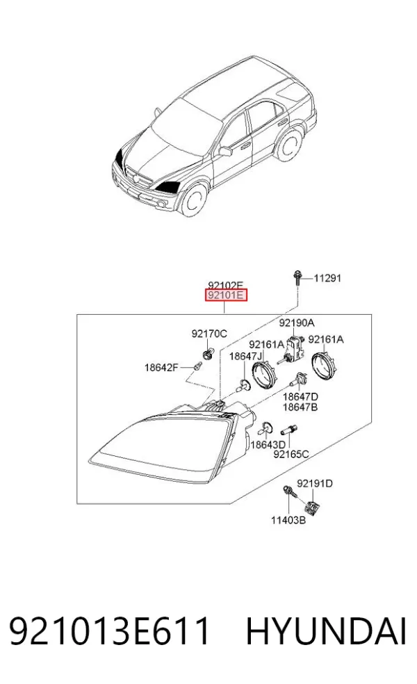 Левая фара 921013E611 Hyundai/Kia