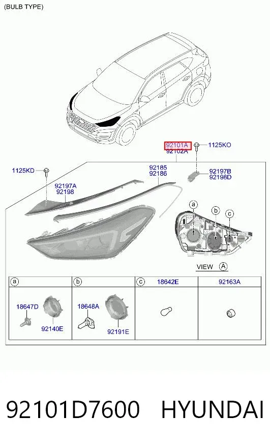 Левая фара 92101D7600 Hyundai/Kia
