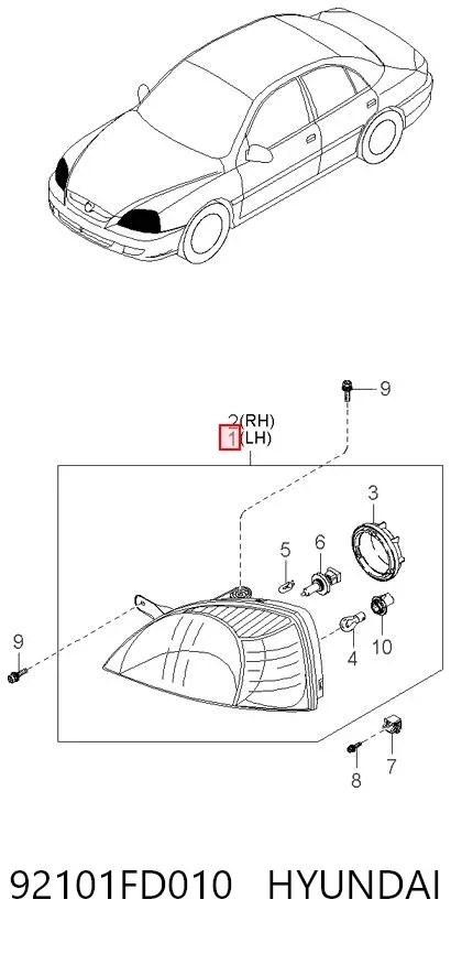 Левая фара 92101FD010 Hyundai/Kia
