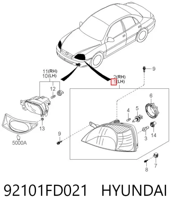Левая фара 92101FD021 Hyundai/Kia