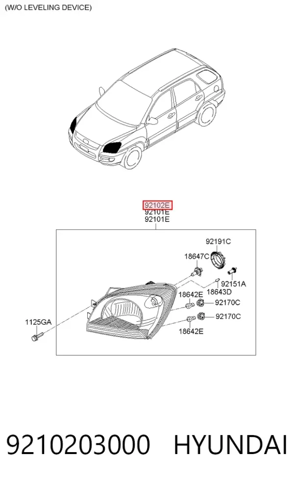 Правая фара 9210203000 Hyundai/Kia