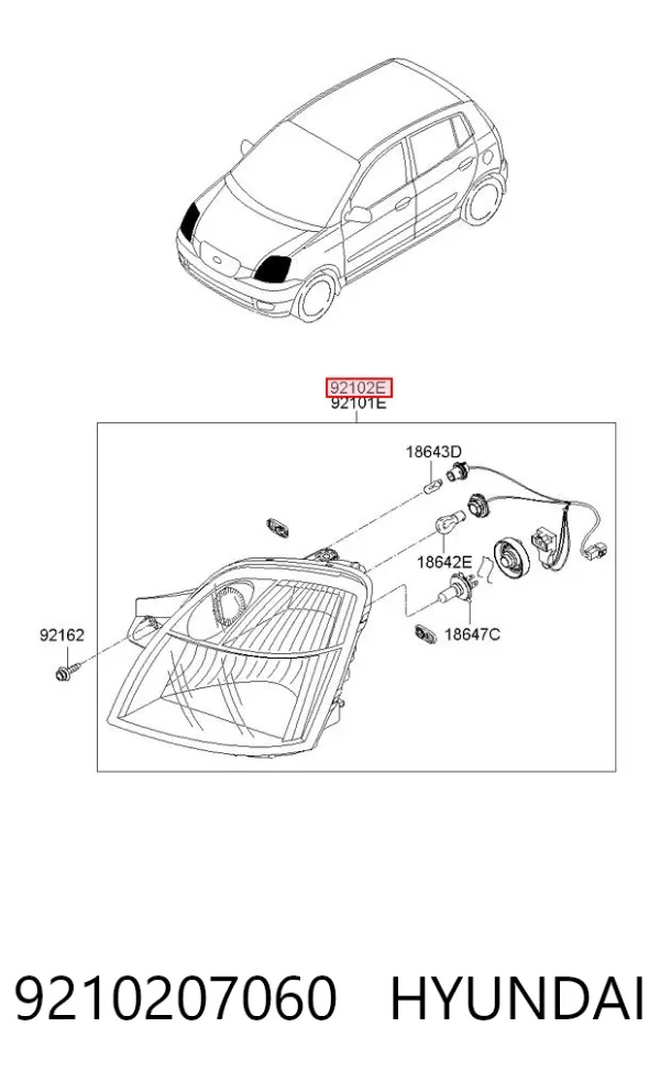 Правая фара 9210207060 Hyundai/Kia