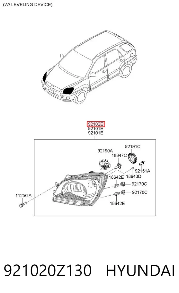 Правая фара 921020Z130 Hyundai/Kia