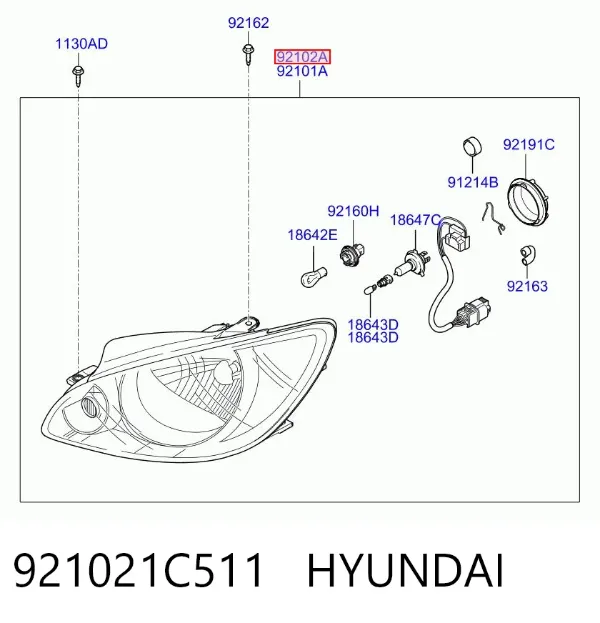 Правая фара 921021C511 Hyundai/Kia