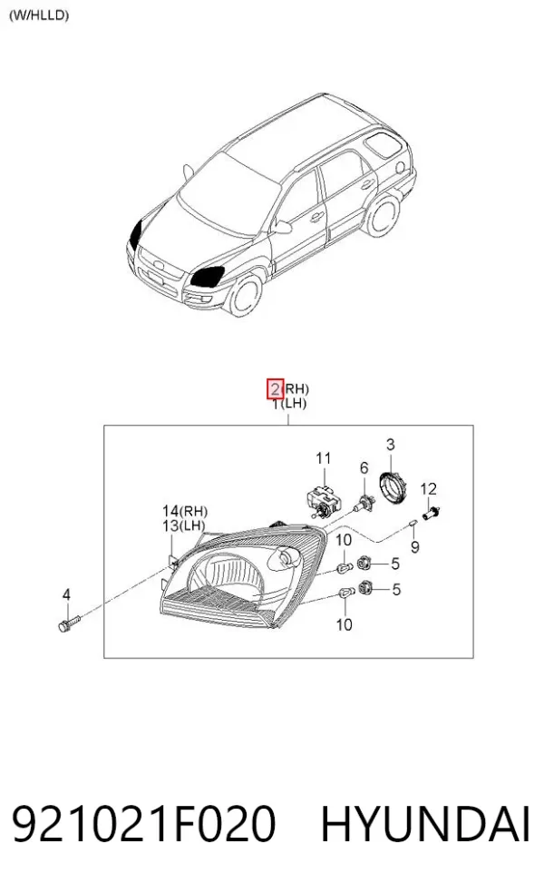 Правая фара 921021F020 Hyundai/Kia