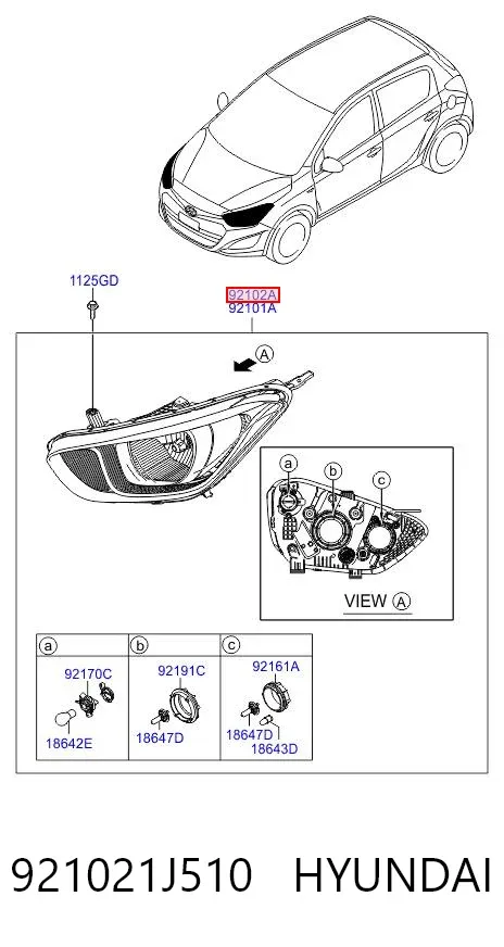 Правая фара 921021J510 Hyundai/Kia