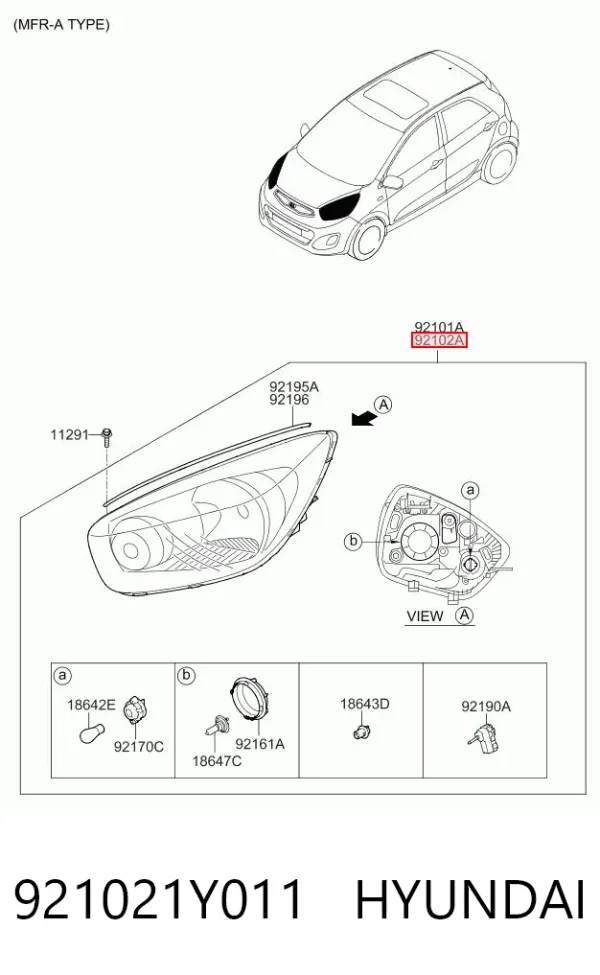 Правая фара 921021Y011 Hyundai/Kia