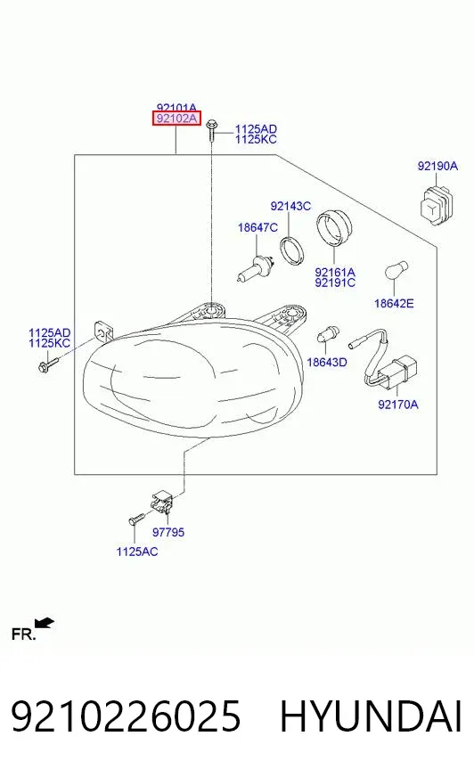 Правая фара 9210226025 Hyundai/Kia