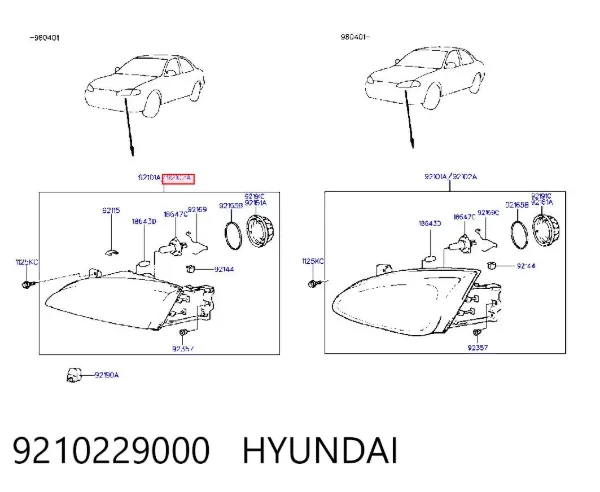 Правая фара 9210229000 Hyundai/Kia