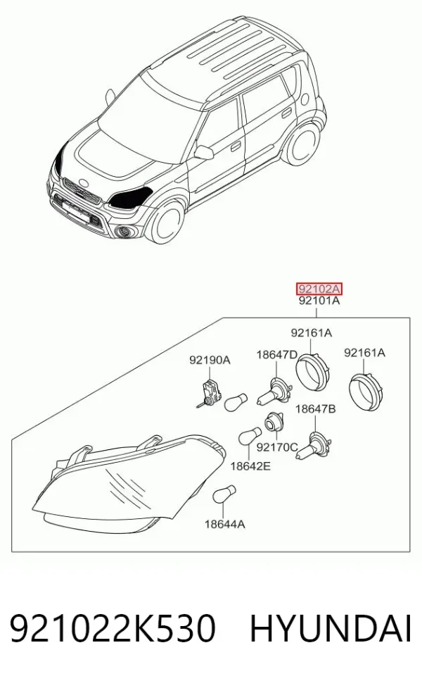 Правая фара 921022K530 Hyundai/Kia