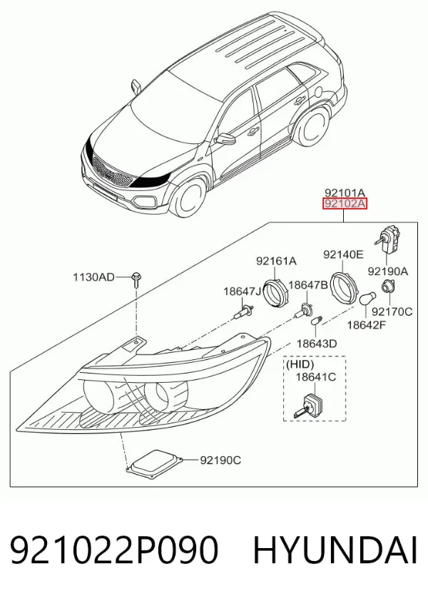 Правая фара 921022P090 Hyundai/Kia