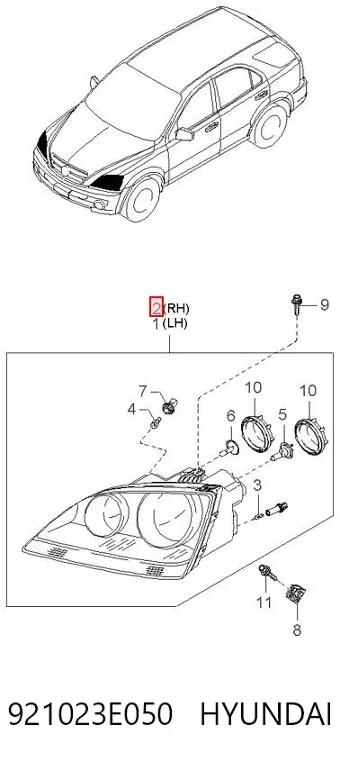 Правая фара 921023E050 Hyundai/Kia