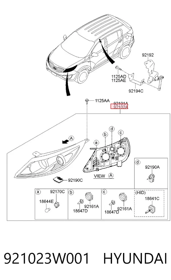 Правая фара 921023W001 Hyundai/Kia