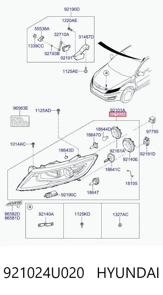 Правая фара 921024U020 Hyundai/Kia