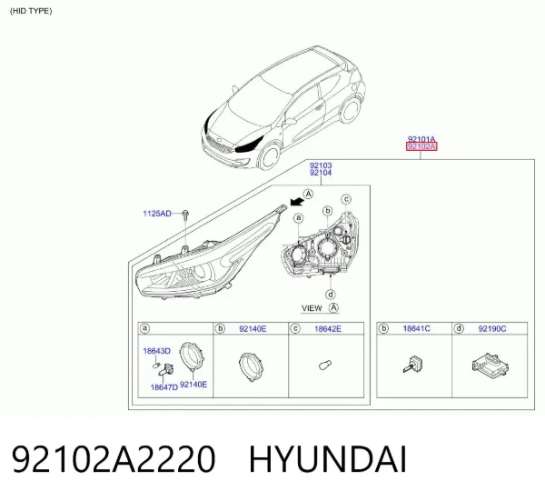 Правая фара 92102A2220 Hyundai/Kia