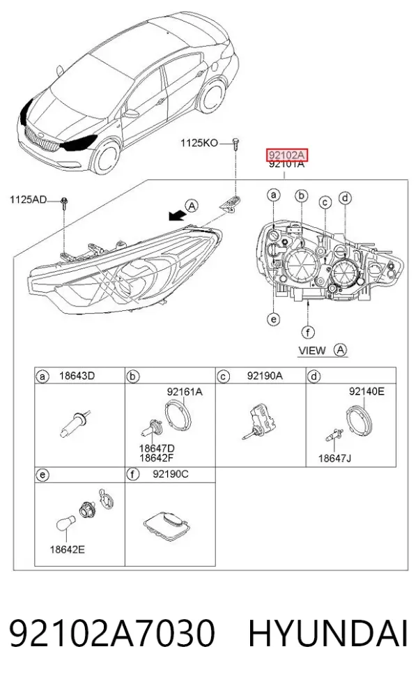 Правая фара 92102A7030 Hyundai/Kia