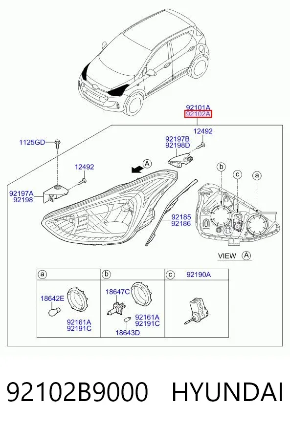 Правая фара 92102B9000 Hyundai/Kia