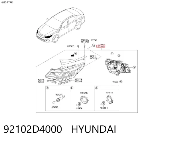 Правая фара 92102D4000 Hyundai/Kia