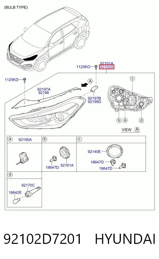 Правая фара 92102D7201 Hyundai/Kia