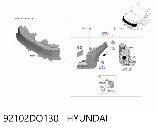 Правая фара 92102DO130 Hyundai/Kia