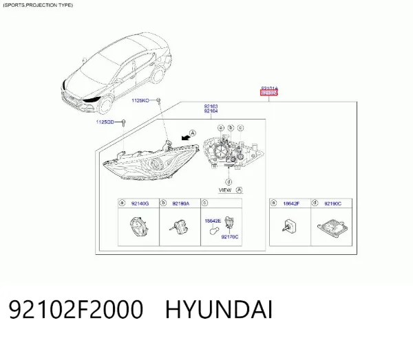 Правая фара 92102F2000 Hyundai/Kia