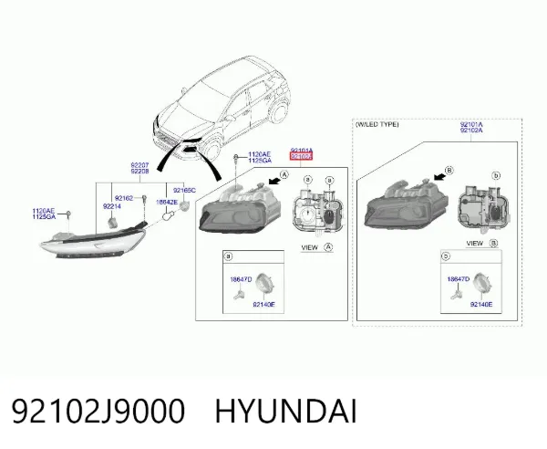 Правая фара 92102J9000 Hyundai/Kia