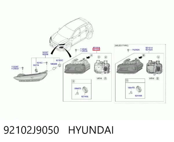 Правая фара 92102J9050 Hyundai/Kia