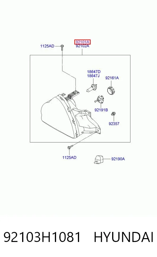 Левая фара 92103H1081 Hyundai/Kia