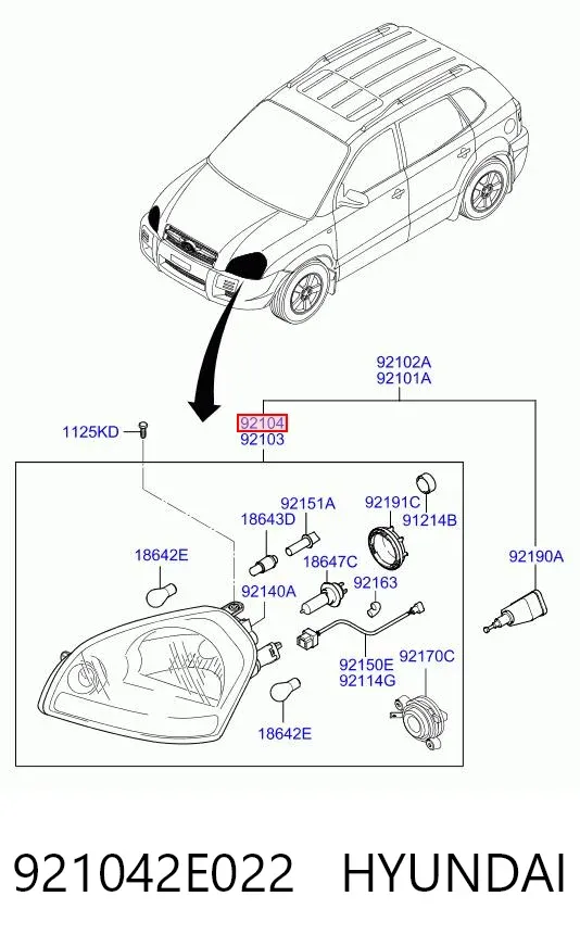 Правая фара 921042E022 Hyundai/Kia