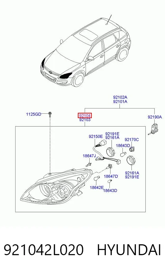 Правая фара 921042L020 Hyundai/Kia