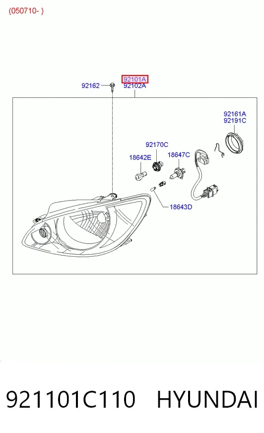 Левая фара 921101C110 Hyundai/Kia