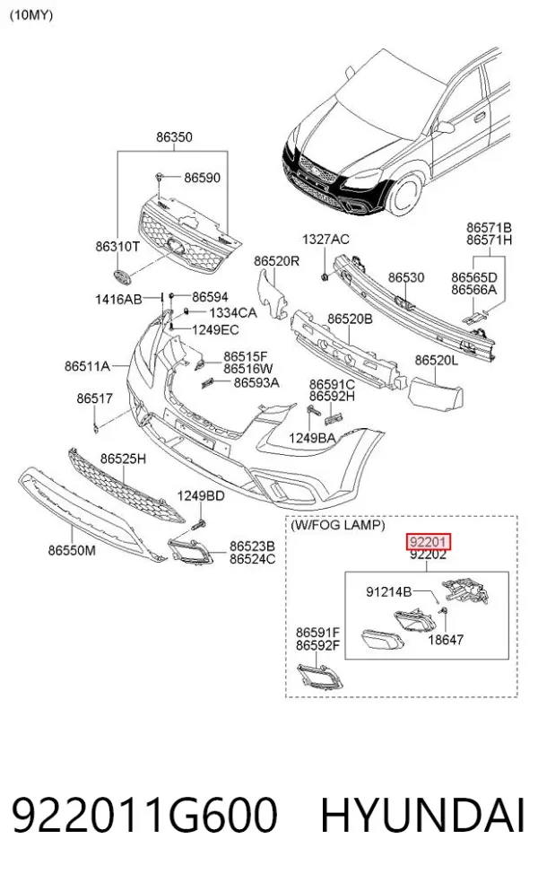 Фара противотуманная левая 922011G600 Hyundai/Kia