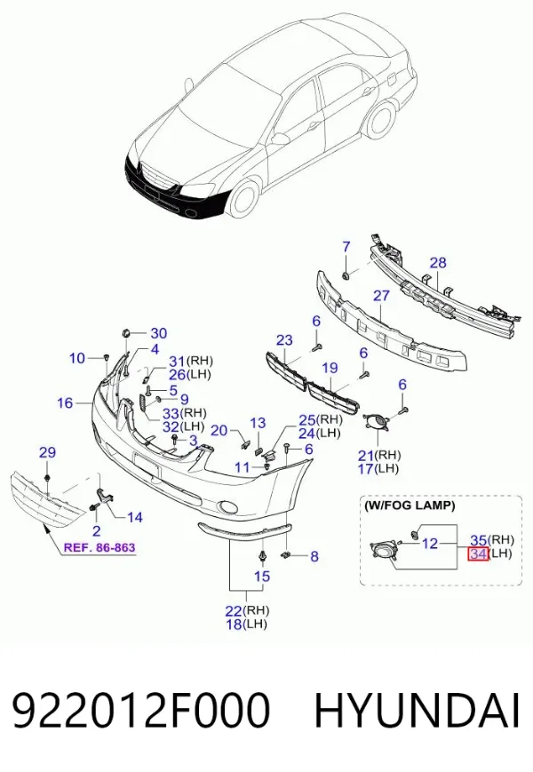 Фара противотуманная левая 922012F000 Hyundai/Kia