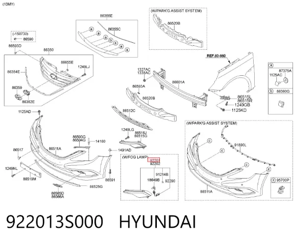Фара противотуманная левая 922013S000 Hyundai/Kia