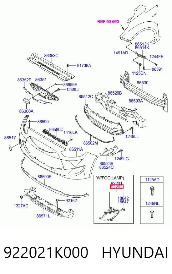 Фара противотуманная правая 922021K000 Hyundai/Kia